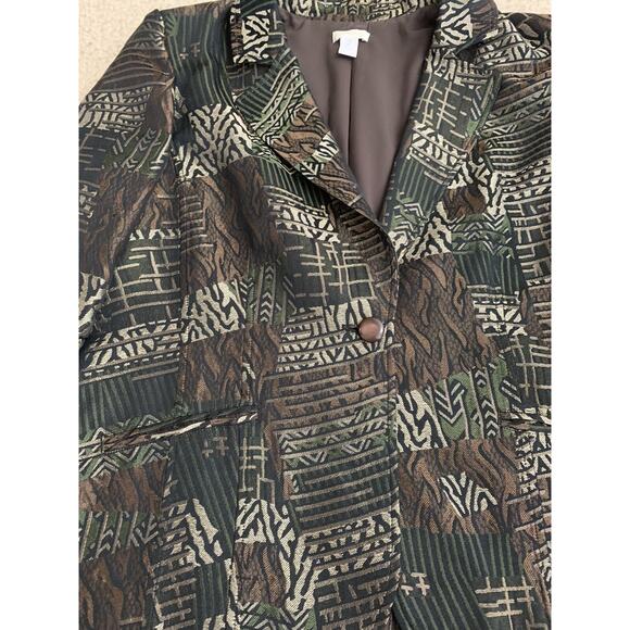 Chicos buttoned blazer animal print jungle theme 3/4 sleeved 2 Brown - Picture 2 of 10